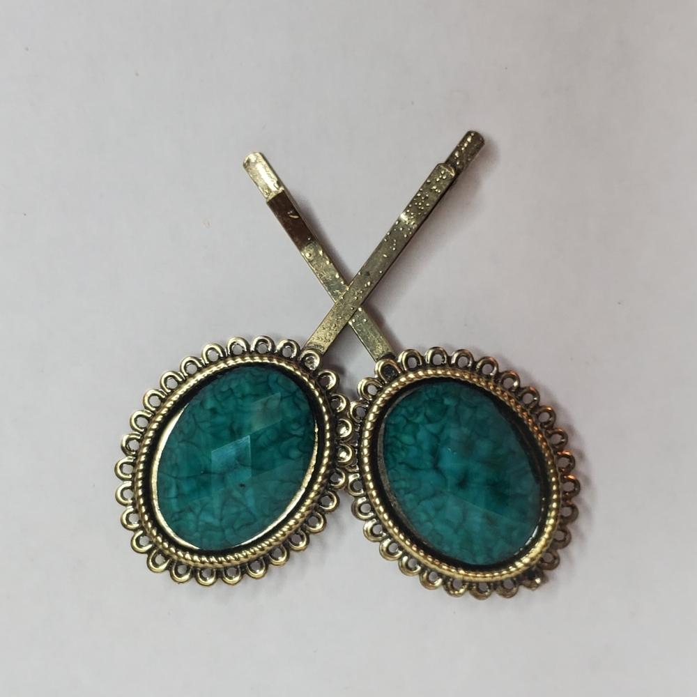 Teal emerald hair pin fashion jewelry
